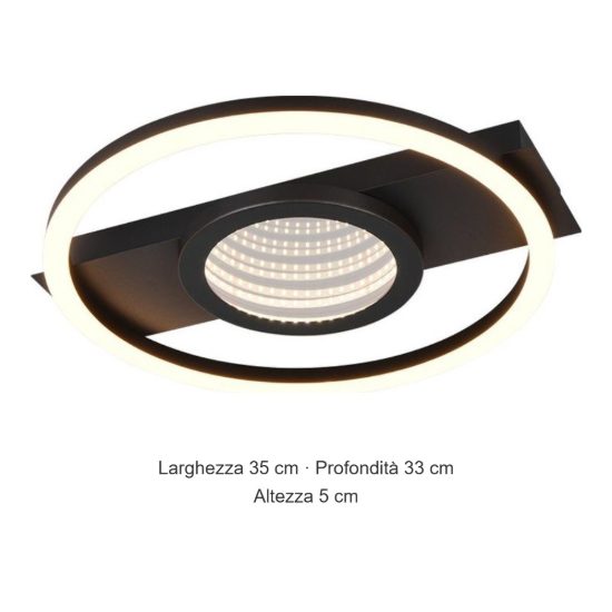 Plafoniera led 16w 3000k moderna nera con effetto infinito rotondo