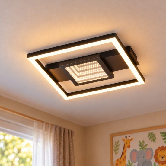 Plafoniera led 16w 3000k moderna nera con effetto infinito quadrato