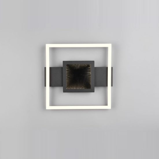 Plafoniera led 16w 3000k moderna nera con effetto infinito quadrato