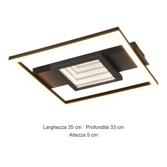 Plafoniera led 16w 3000k moderna nera con effetto infinito quadrato