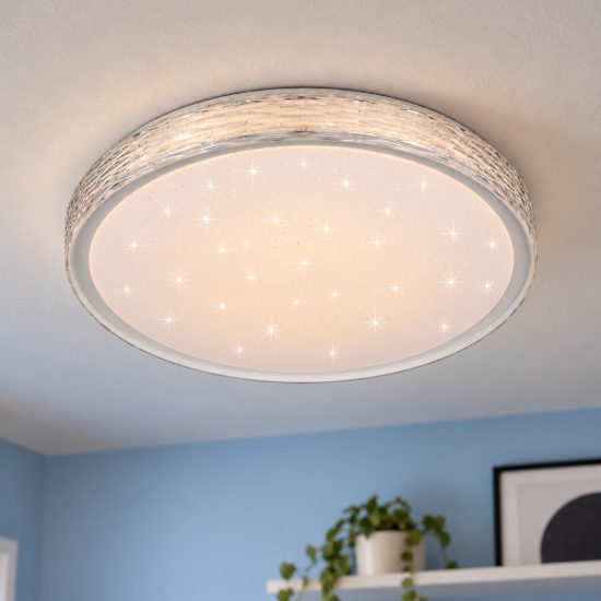 Plafoniera led 24w cct 2700k 6500k con telecomando bianca effetto cielo stellato cristallo