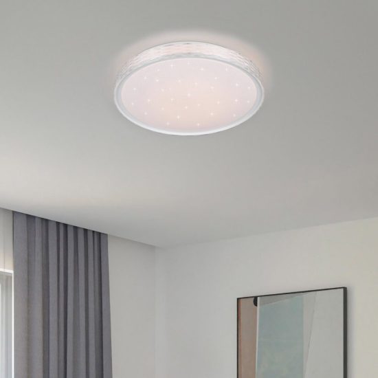 Plafoniera led 24w cct 2700k 6500k con telecomando bianca effetto cielo stellato cristallo