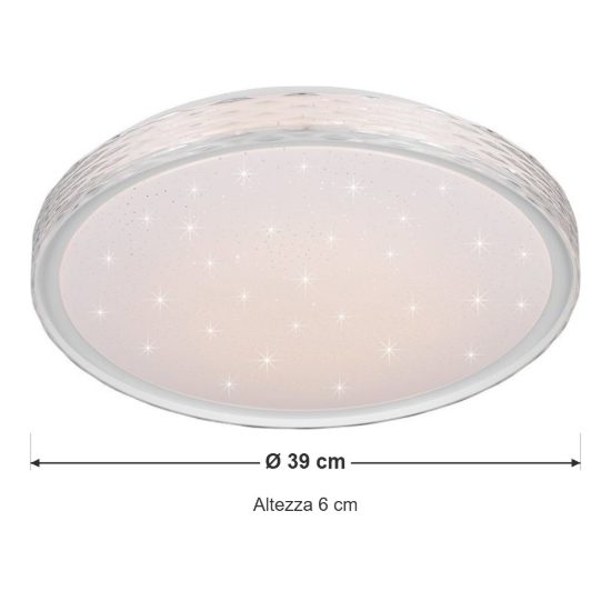 Plafoniera led 24w cct 2700k 6500k con telecomando bianca effetto cielo stellato cristallo