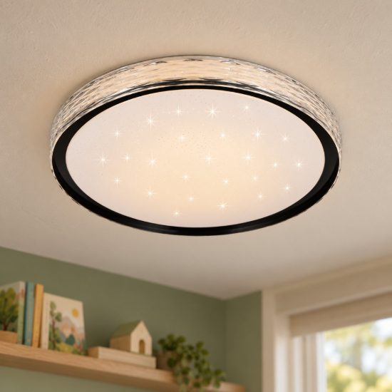 Plafoniera led 24w cct 2700k 6500k con telecomando nera effetto cielo stellato cristallo