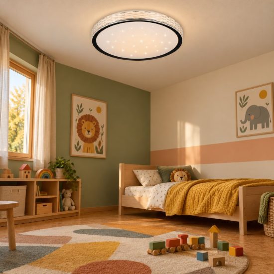 Plafoniera led 24w cct 2700k 6500k con telecomando nera effetto cielo stellato cristallo