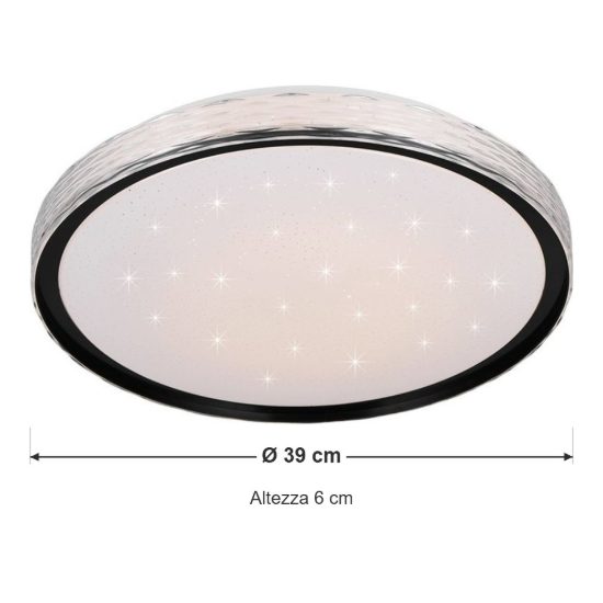 Plafoniera led 24w cct 2700k 6500k con telecomando nera effetto cielo stellato cristallo