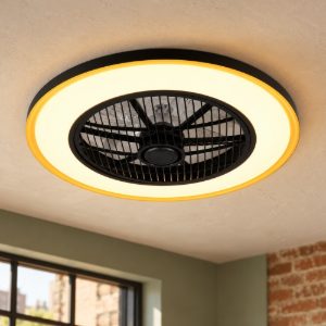 Ventilatore da soffitto con luce led 28w cct 2700k 6500k con telecomando oscillante nero oro