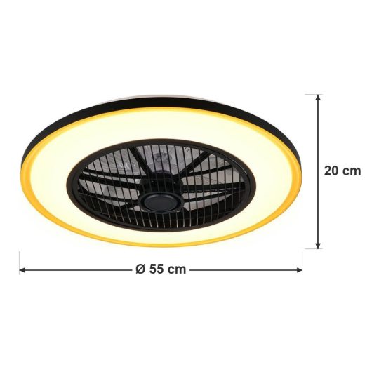 Ventilatore da soffitto con luce led 28w cct 2700k 6500k con telecomando oscillante nero oro