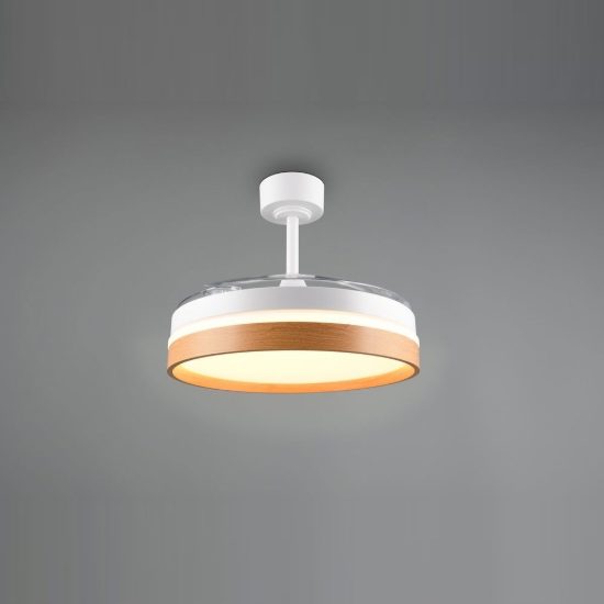 Ventilatore da soffitto led 30w cct 2700k 6500k con telecomando pale a scomparsa bianco legno
