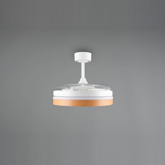 Ventilatore da soffitto led 30w cct 2700k 6500k con telecomando pale a scomparsa bianco legno