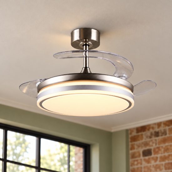 Ventilatore da soffitto led 30w cct 2700k 6500k con telecomando pale a scomparsa nichel opaco