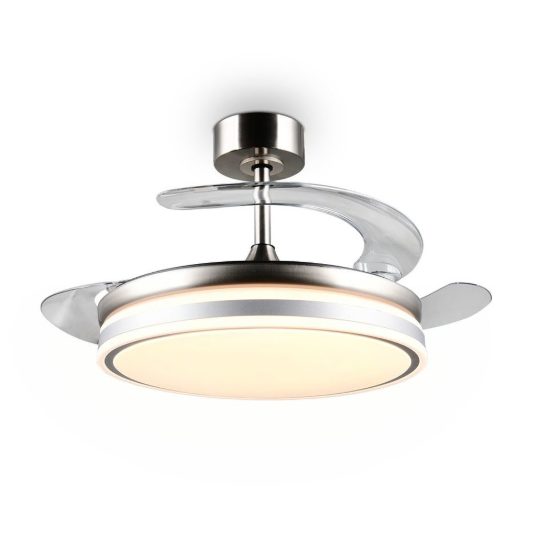 Ventilatore da soffitto led 30w cct 2700k 6500k con telecomando pale a scomparsa nichel opaco