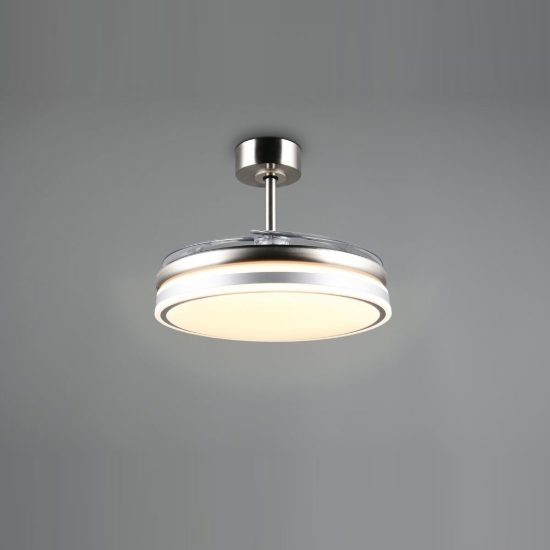 Ventilatore da soffitto led 30w cct 2700k 6500k con telecomando pale a scomparsa nichel opaco