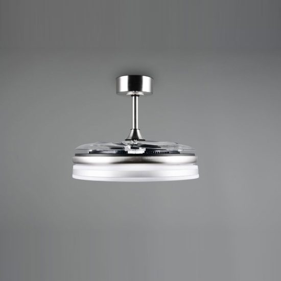 Ventilatore da soffitto led 30w cct 2700k 6500k con telecomando pale a scomparsa nichel opaco