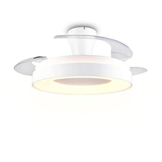 Ventilatore da soffitto led 32w cct 2700k 6500k con telecomando pale a scomparsa bianco legno
