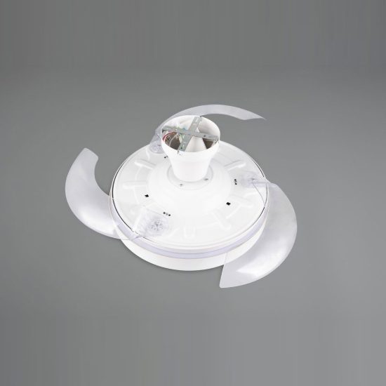 Ventilatore da soffitto led 32w cct 2700k 6500k con telecomando pale a scomparsa bianco legno