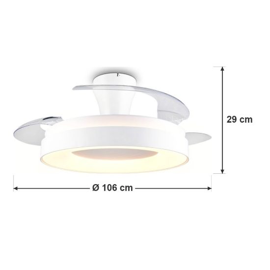 Ventilatore da soffitto led 32w cct 2700k 6500k con telecomando pale a scomparsa bianco legno
