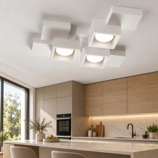 Plafoniera squadrata sforzin gesso bianco design moderno