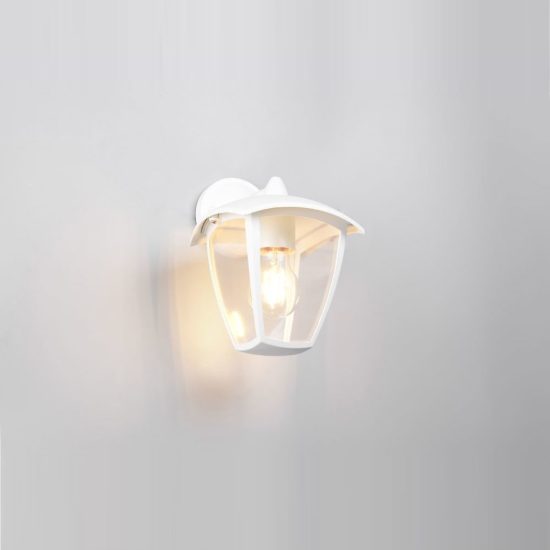 Applique da esterno ip44 moderna bianca con vetro trasparente rivolta verso il basso