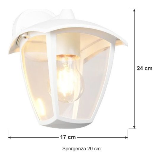 Applique da esterno ip44 moderna bianca con vetro trasparente rivolta verso il basso