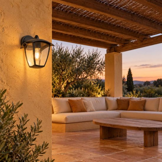Applique da esterno ip44 moderna nera con vetro trasparente rivolta verso il basso