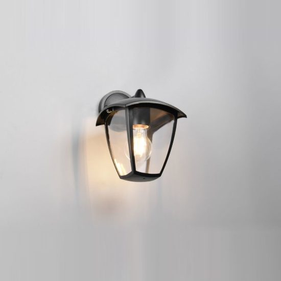 Applique da esterno ip44 moderna nera con vetro trasparente rivolta verso il basso
