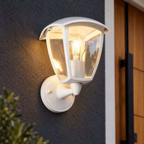 Applique da esterno ip44 moderna bianca con vetro trasparente rivolta verso l'alto