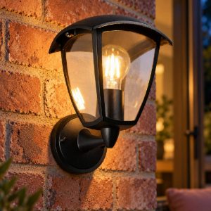 Applique da esterno ip44 moderna nera con vetro trasparente rivolta verso l'alto