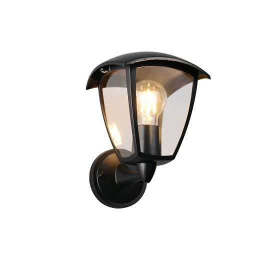 Applique da esterno ip44 moderna nera con vetro trasparente rivolta verso l'alto