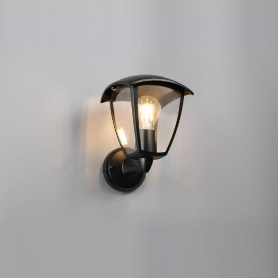 Applique da esterno ip44 moderna nera con vetro trasparente rivolta verso l'alto