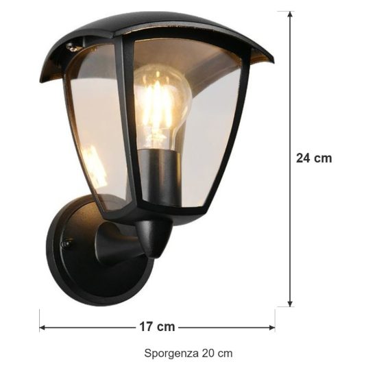 Applique da esterno ip44 moderna nera con vetro trasparente rivolta verso l'alto