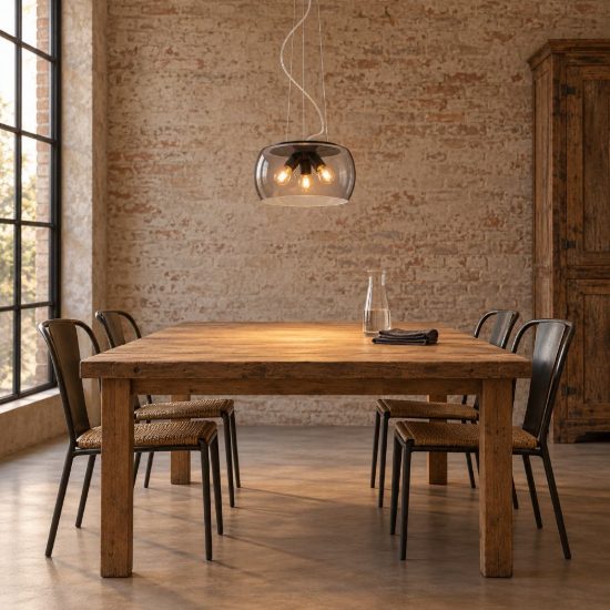 Lampadario a sospensione 3 luci per sala da pranzo moderno nero con ampio paralume in vetro fume