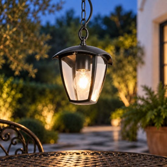 Lampada a sospensione da esterno ip44 moderna nera in alluminio pressofuso