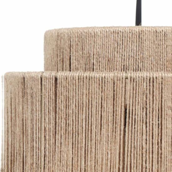 Lampadario a sospensione 4 luci per soggiorno moderno nero con paralumi in juta naturale