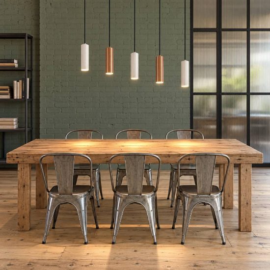 Lampadario 5 luci per sala da pranzo lineare grigio caldo caffe con diffusori cilindrici rigati