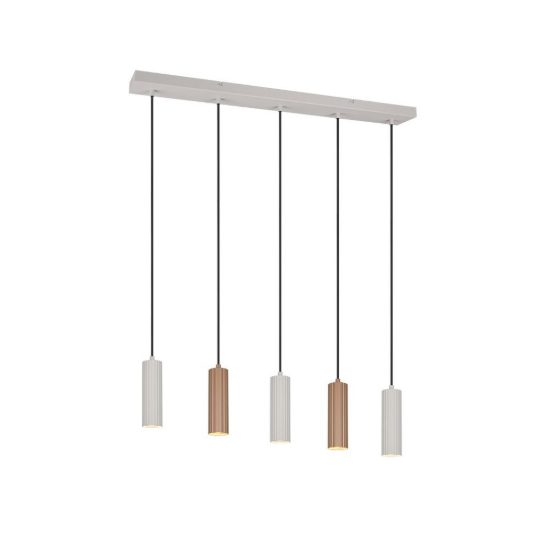 Lampadario 5 luci per sala da pranzo lineare grigio caldo caffe con diffusori cilindrici rigati