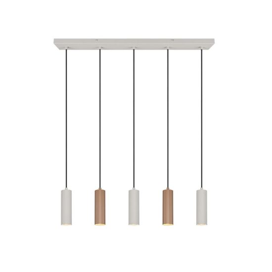 Lampadario 5 luci per sala da pranzo lineare grigio caldo caffe con diffusori cilindrici rigati