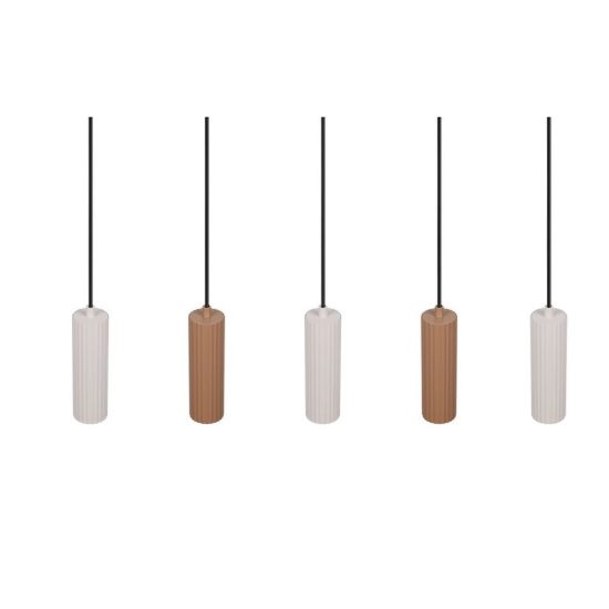 Lampadario 5 luci per sala da pranzo lineare grigio caldo caffe con diffusori cilindrici rigati