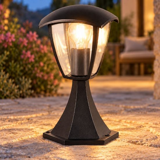 Lampioncino da giardino ip44 moderno nero in alluminio pressofuso