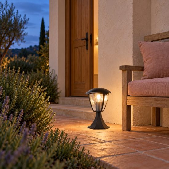 Lampioncino da giardino ip44 moderno nero in alluminio pressofuso