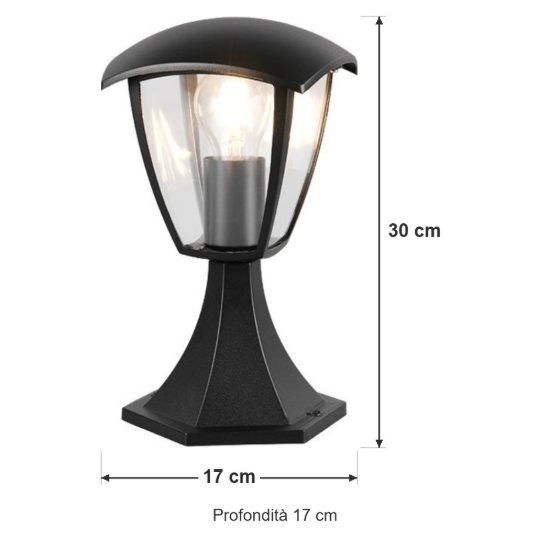 Lampioncino da giardino ip44 moderno nero in alluminio pressofuso