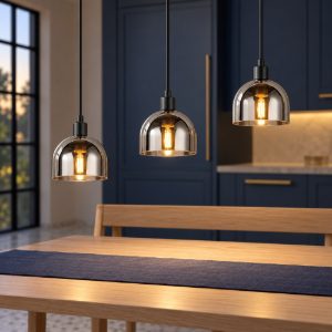 Lampadario a sospensione con 3 pendenti per sala da pranzo moderno lineare nero con vetri fume