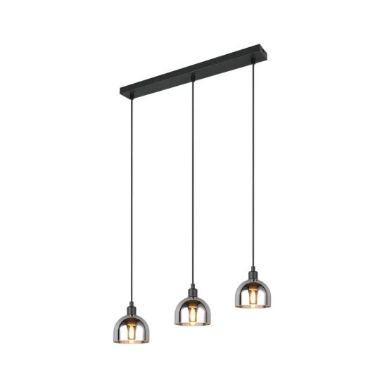 Lampadario a sospensione con 3 pendenti per sala da pranzo moderno lineare nero con vetri fume