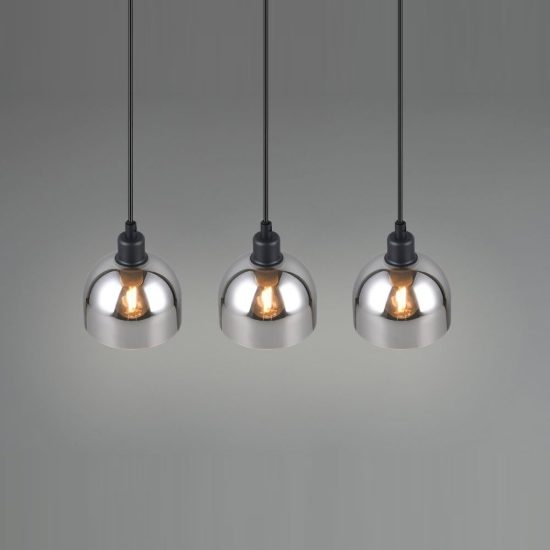 Lampadario a sospensione con 3 pendenti per sala da pranzo moderno lineare nero con vetri fume