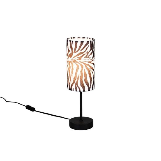 Lampada da tavolo per soggiorno moderna nera con paralume in tessuto motivo zebra