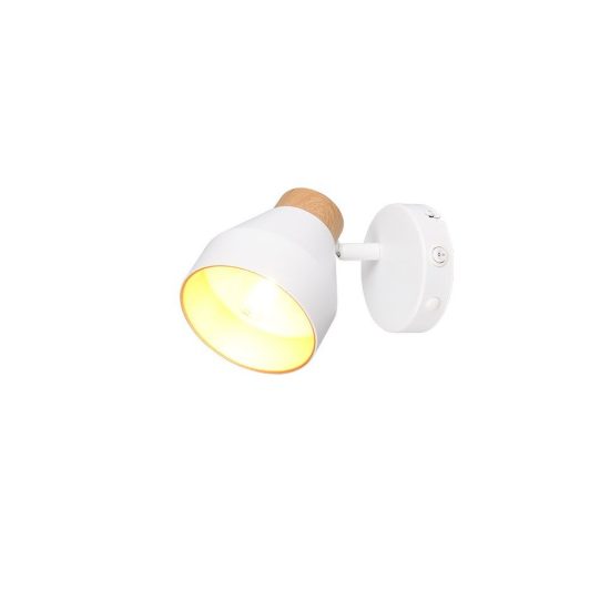 Applique per comodino camera da letto con faretto orientabile bianca oro effetto legno interruttore