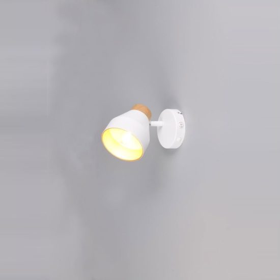 Applique per comodino camera da letto con faretto orientabile bianca oro effetto legno interruttore