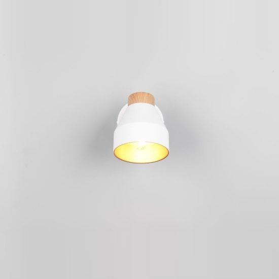 Applique per comodino camera da letto con faretto orientabile bianca oro effetto legno interruttore