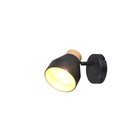 Applique per comodino camera da letto con faretto orientabile nera oro effetto legno interruttore