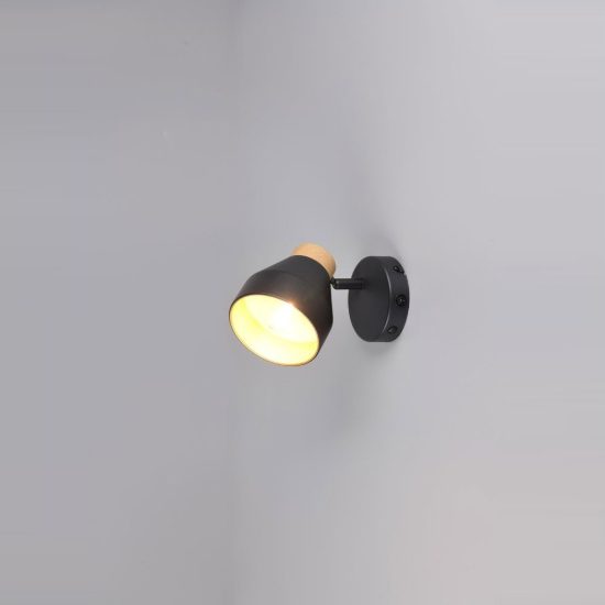 Applique per comodino camera da letto con faretto orientabile nera oro effetto legno interruttore